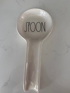 Rae Dunn White Ceramic Spoon Rest with Black Lettering